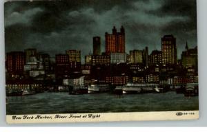 New York City NY Harbor Night Scene c1910 Postcard