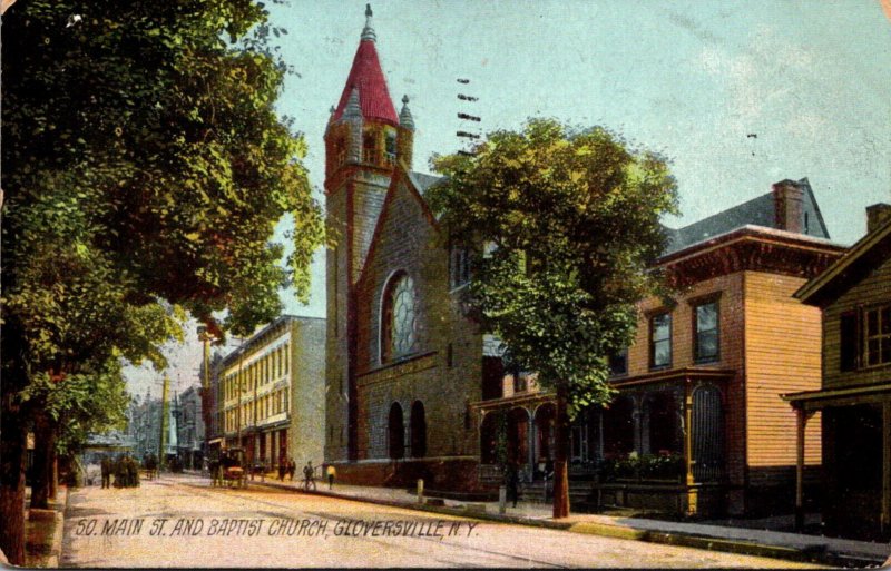 New York Gloversville South Main Street and Baptist Church 1908