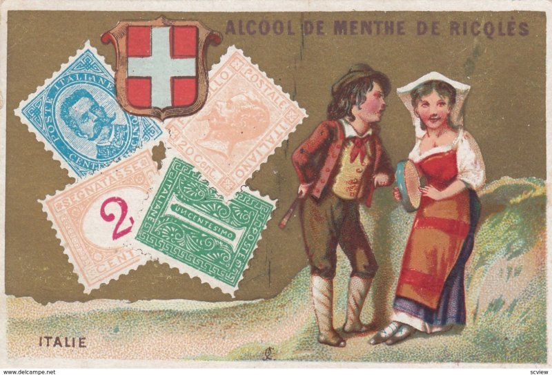 Trade Card (TC): Stamps & Native Couple , 1880-90s ; Italy