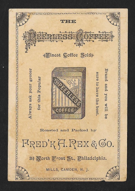 VICTORIAN TRADE CARD Peerless Coffee Boy Riding Alligator