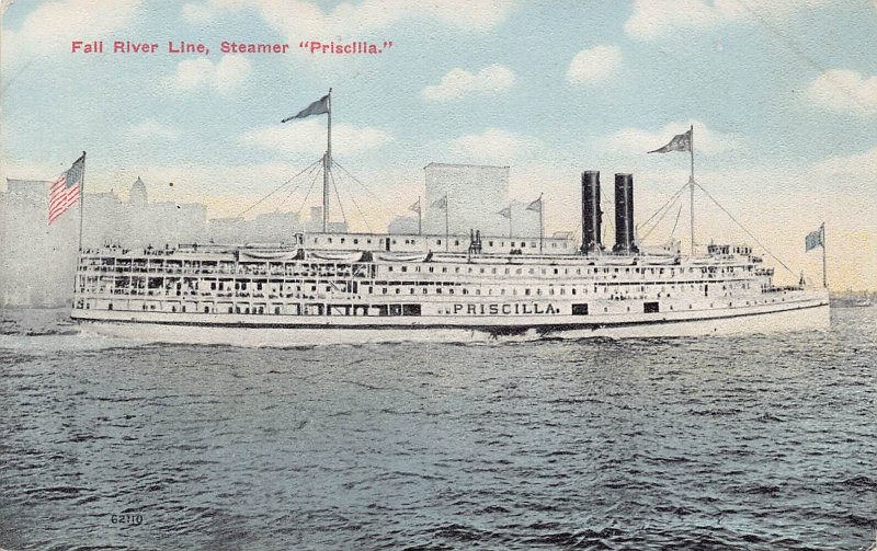 Steamer Priscilla Fall River Line Massachusetts 1910c postcard