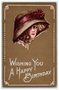 c1910's Birthday Pretty Woman Big Hat Cobb Shinn Artist Signed Antique Postcard