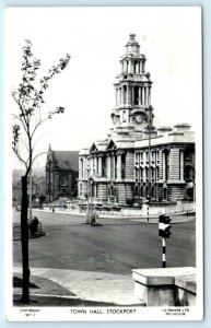 RPPC  STOCKPORT, Cheshire England ~ TOWN HALL Street Scene 1966  Postcard