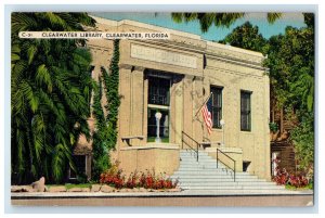 1945 Clearwater Library Building Street View Florida FL Posted Vintage Postcard