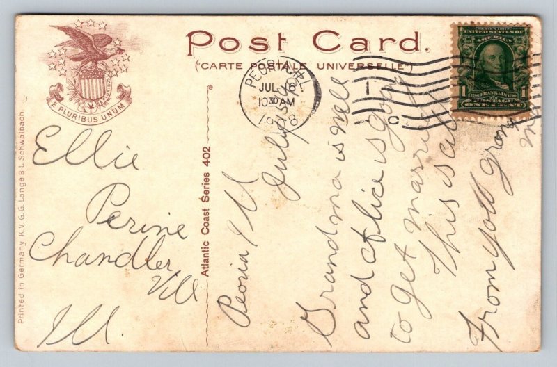 1908  Hauling Boat Ashore  Sailboat  Row Boat    Postcard