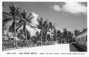 North Miami Beach Florida Sea Court Motel Dock Real Photo Postcard AA791