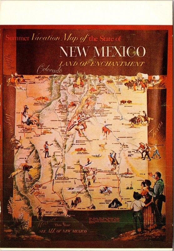 Summer Vacation Map Of New Mexico “Land Of Enchantment” Postcard UNP UNused 