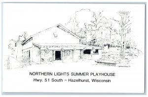 Hazelhurst Wisconsin WI Postcard Northern Lights Summer Playhouse Sketch c1960s