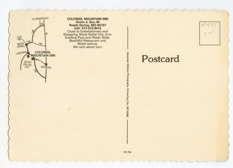 Colonial Mountain Inn Reeds Spring Missouri Postcard Continental View Card 