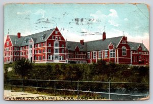 Concord New Hampshire~St Paul Upper School Bldg~Fence~Red Brick~1910 Postcard