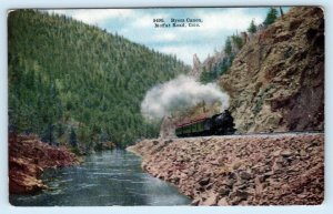 BYERS CANYON, CO Colorado ~ Moffat Road RAILROAD TRAIN & River c1910s Postcard