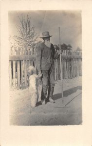 J26/ Interesting RPPC Postcard c1910 Man and Child Rake Farmer Beard 282