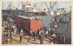 Unloading Bananas from Steamer to Railroad Car 1910c Phostint postcard