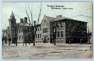 Clinton Indiana Postcard Public School Building Exterior Roadside c1910's Trees