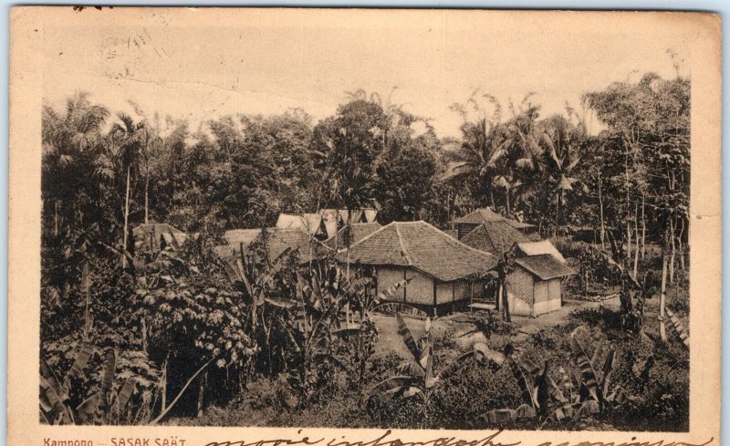 1920 Dutch East Indie Kampong Sasak Village Postcard Indonesia Nederlandsch A121