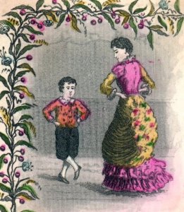 1860s-70s Hand Colored & Engraved Lady & Child Dancing F136