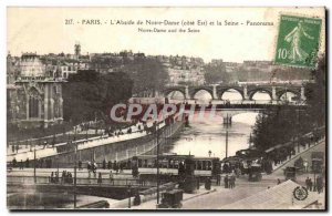 Old Postcard The Paris Apse of Notre Dame and the Seine Panorama Tram