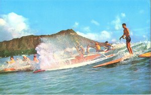 Surfing Hawaii Diamond Head Outriggers & Surfboards  Chrome Postcard
