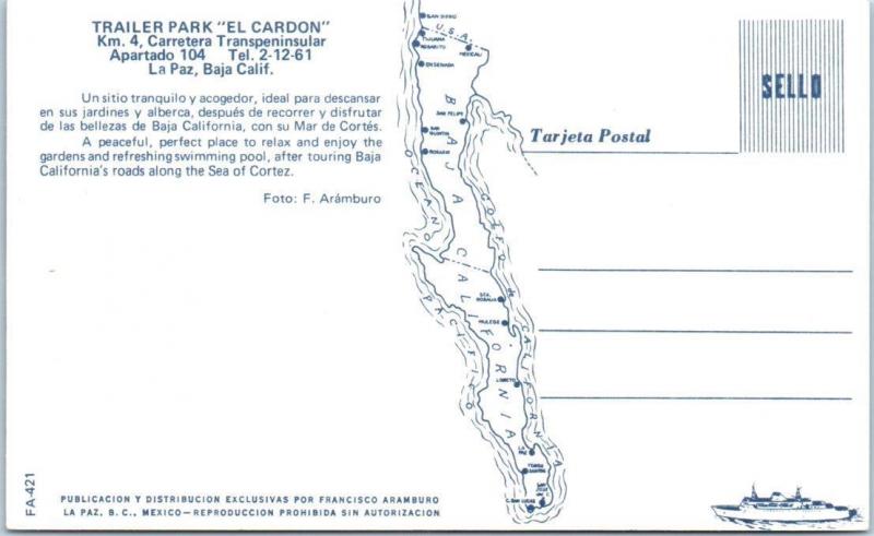 LA PAZ, Baja California  Mexico   TRAILER PARK  EL CARDON  Map    Postcard*