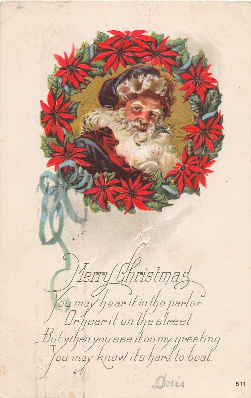 F24/ Santa Claus Merry Christmas Postcard c1922 Purple Hat 8