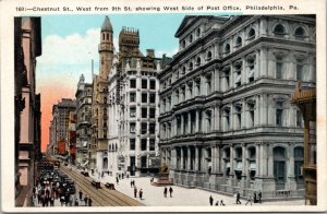 Postcard PA - Chestnut St. West from 9th St showing West Side of Post Office