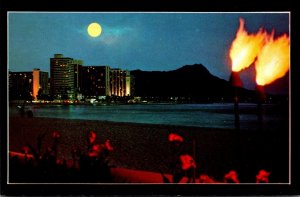 Hawaii Waikiki Beach Moonligth Over Diamond Head