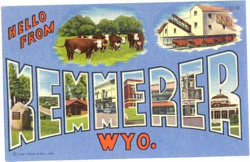 Hello from KEMMERER, Wyoming, WT, Large Letters Linen