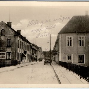 c1930s Arboga, Sweden RPPC Kapellgatan Street Real Photo Postcard Akta Road A77