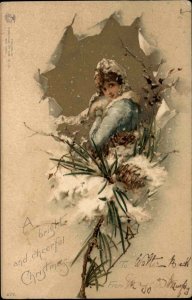 Beautiful Woman in Winter Christmas International Art Pub Co Postcard