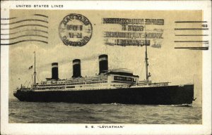 United States Lines Steamship S.S. Leviathan 1930 Belgrade Cancel Vintage PC