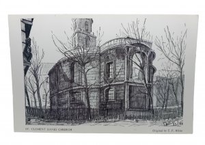 St Clement Danes Church After Bombing Vintage Art Drawing Postcard  T F White