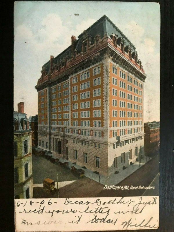 Vintage Postcard 1906 Hotel Belvedere Baltimore Maryland