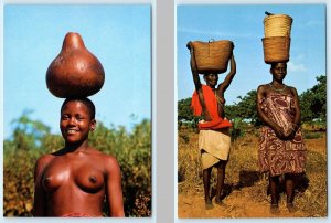 2 Postcards KENYA, Africa~Topless GIRIAMA GIRL Water Pitcher GIRIAMA WOMEN 4x6