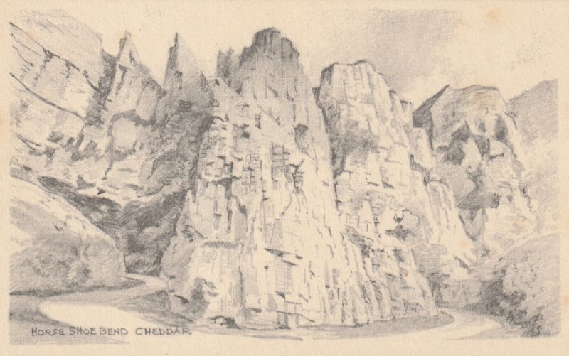 CHEDDAR, HORSE SHOE BEND, Somerset - Vintage POSTCARD (Drawing)