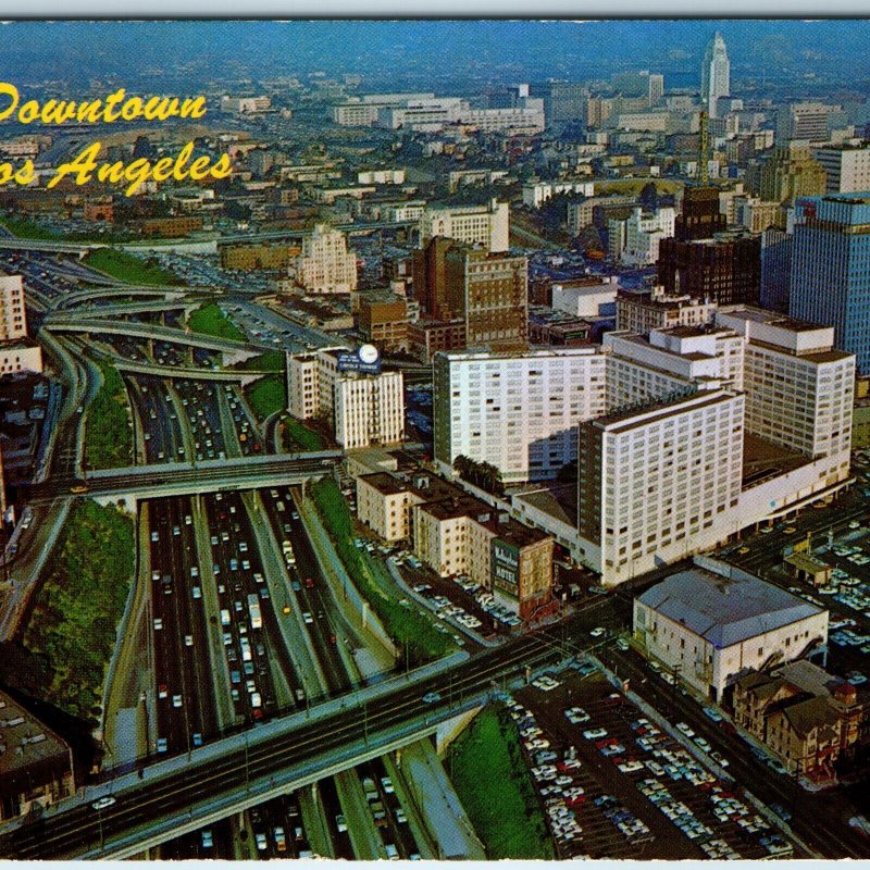 c1960s Los Angeles, CA Aerial Downtown Harbor Freeway Traffic Birds Eye PC A241