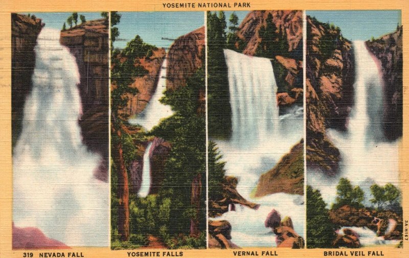 Vintage Postcard 1948 Yosemite National Park Nevada Fall Yosemite Vernal Bridal