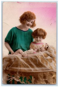 1926 Mother Daughters Baby Tinted View Khartoum Sudan RPPC Photo Postcard