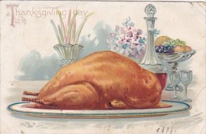 Thanksgiving Turkey On A PLatter Signed Wealthy 1906 Tucks