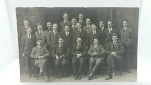 Vintage Portrait  Postcard Group of Men at  Leeds University Scholars Teachers ?