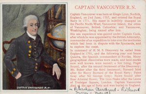 CAPTAIN VANCOUVER ROYAL NAVY-TRAINED UNDER CAPTAIN COOK~PHOTO POSTCARD