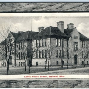 c1910s Brainerd, Minn Lowell Public School Building Lith Photo Bloom Border A153