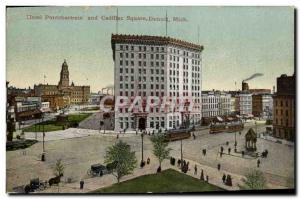 Postcard Old Pontchatrain Hotel and Cadillac Square Detroit Mich