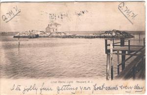 RI   1908 NEWPORT  LIME ROCKS LIGHTHOUSE postcard
