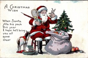 Santa Claus Filling Toy Sack Christmas Wish 1924 to Dallastown PA Postcard Y2