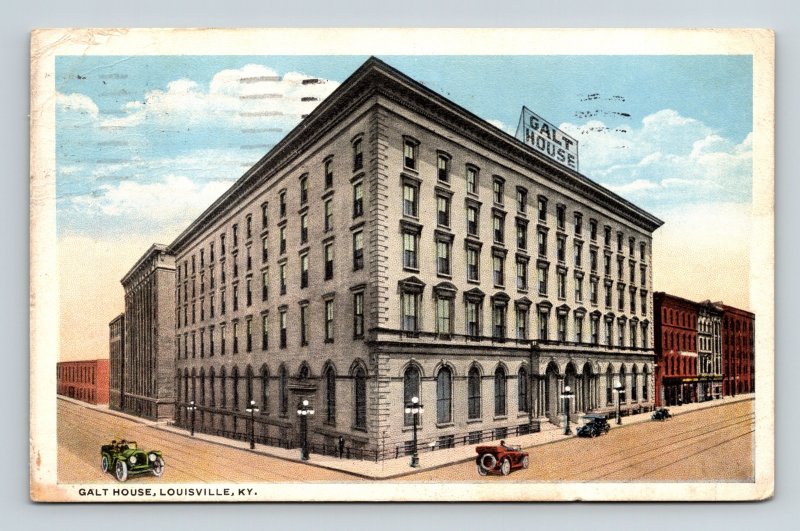 Louisville KY Galt House Downtown Streetview Old Cars WB Cancel WOB Postcard