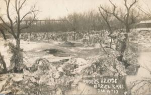 RPPC Rogers Bridge in Winter - January 14, 1910 - Marion KS, Kansas - pm 1910