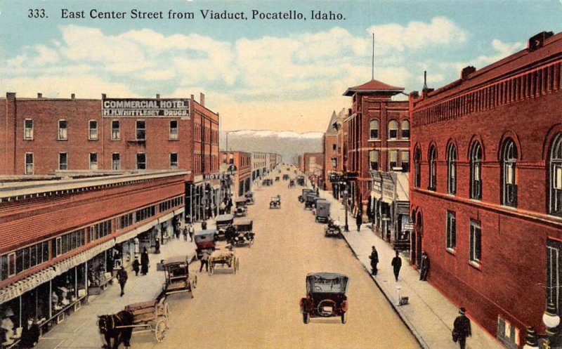 Pocatello Idaho East Center Street View from Viaduct Vintage Postcard U703