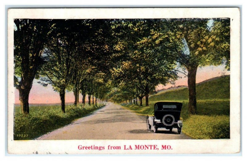Greetings from LA MONTE, MO Missouri Old CAR c1920s Pettis County