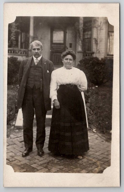 RPPC Edwardian Couple Posing in Marietta Man Striped Suit c1908 Postcard C21 