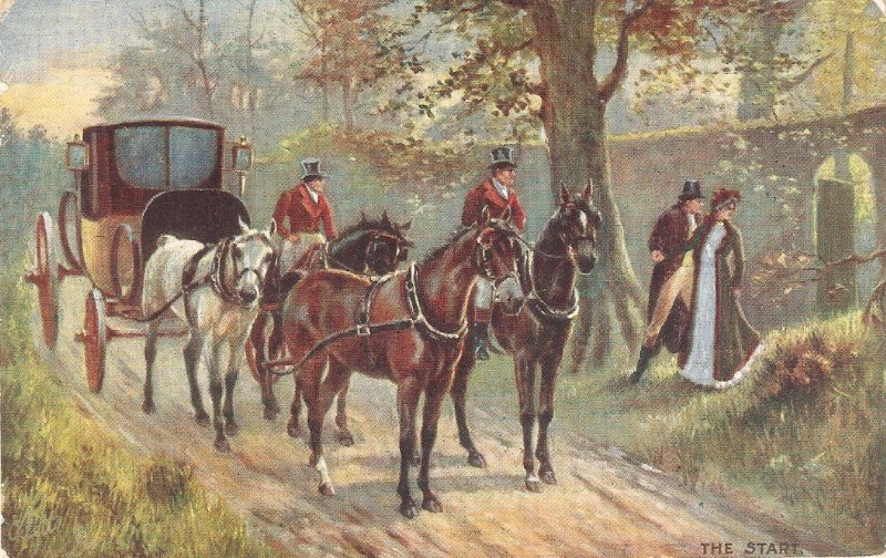 Gretna Green Elopment. The Start. Horses Tuck Oilette PC # 9649